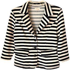 Tulle Striped Knit 3-Button Blazer 3/4 Sleeves - Black/Off-White - L